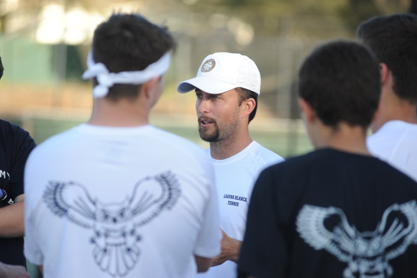 Coach Thorpe Talks to Laguna Blanca Team after Victory over Rio Mesa Tennis