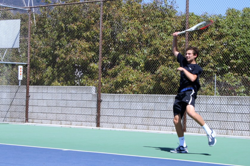 Henry Farrell does his best Rafa forehand impression.