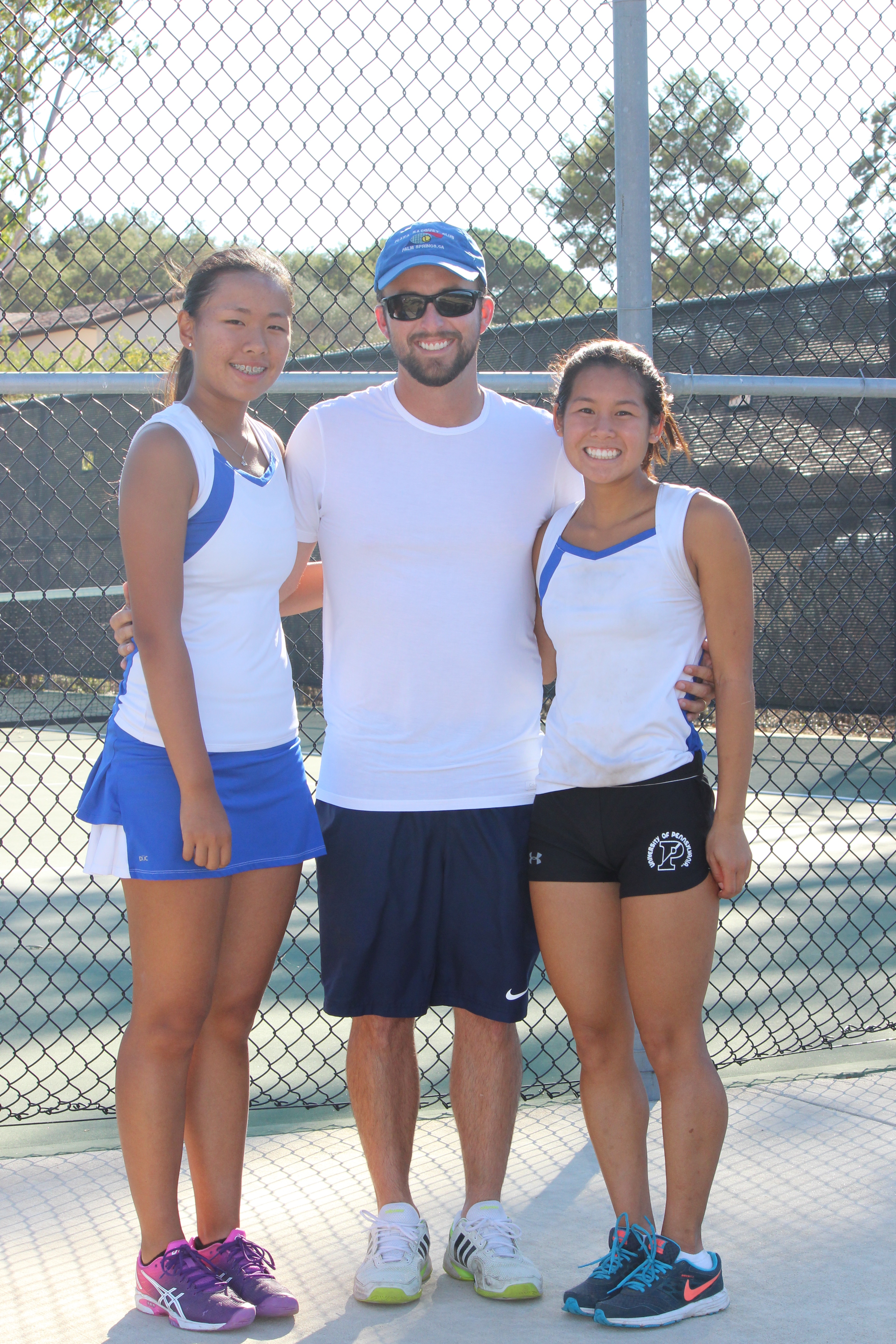 Tri-Valley League Singles Champion and Runner-Up Julia Gan Jackie Cai with Coach Trevor Thorpe