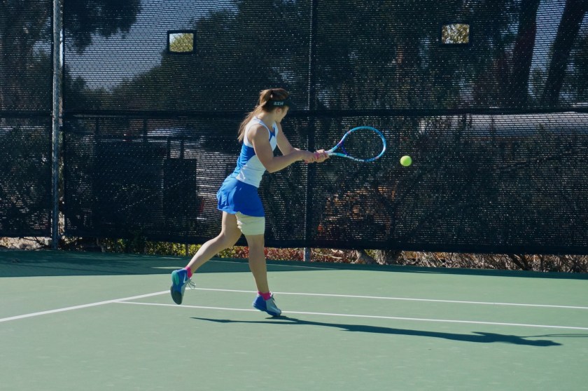 Sarah Polowczak smacks a backhand in CIF Playoffs 2015